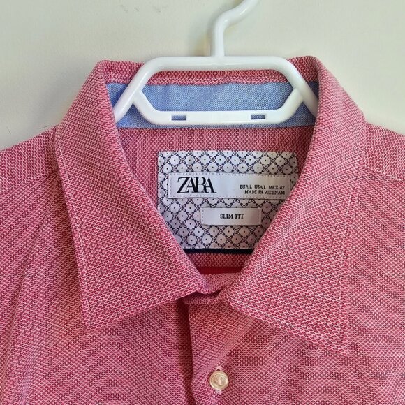 Zara Men's Red/Pink Dress Shirt, Slim Fit, Long Sleeve, Size L - Picture 13 of 13